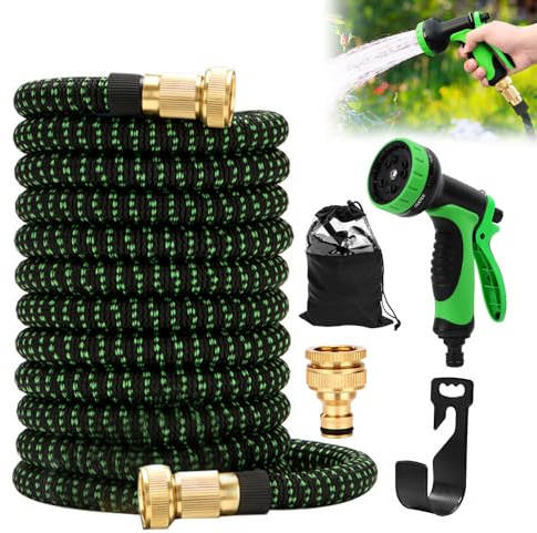 Gobesty Flexibler Gartenschlauch 30M, Wasserschlauch Flexibel, Dehnbarer Wasserschlauch mit 10 Funktionsdüse Brause, Leichter und Knickfreier Flexischlauch, Gartenschläuche mit 3-Fach Latexkern (Grün)