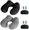 LUZWAY Cuscino da Viaggio Gonfiabile Cervicale Collo Cuscini di Supporto Travel Pillow con Federa Lavabile, Tappi per Le Orecchie, Maschera, per Viaggi Aereo Auto Treno Ufficio (2 pezzi, Nero+Grigio)