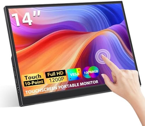 Jhcztrk Touchscreen Portable Monitor 14Inch 1200P IPS Full HD 100% SRGB 400cd/ Brightness HDMI Type-C Laptop Gaming Monitor Built-in Speakers External Slim Travel Monitor for PC/PS4/PS5/Xbox/Switch