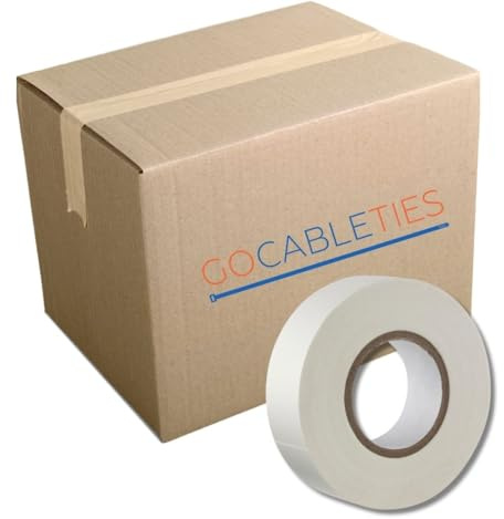 Gocableties White Electrical Tape, 19mm x 20m, Bulk Box of 50 Rolls, Strong Self-Adhesive PVC Insulation Tape for Insulating, Repairing and Protecting Electrical