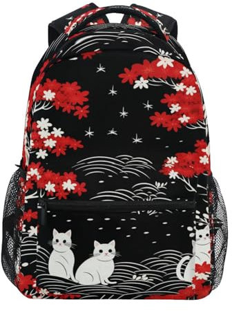 Linnyio Sich Wiederholendes Muster Schwarze Katzen Mädchen Jungen Schulrucksack - Verstellbare & Bequeme Tragegurte, Geräumig mit Mehreren Taschen für Schule Studententaschen
