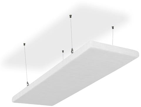 SILENT4® Schallabsorber Decke 114x33x5cm Akustikbild Akustikpaneele aus Akustikvlies, Seilmontage, messbar verbesserte Raumakustik durch Akustikplatten mit waschbarem Stoffbezug in Weiß