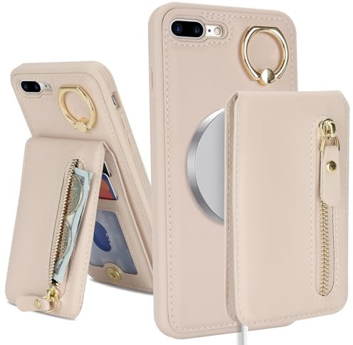 SailorTech iPhone 7 Plus/8 Plus Case with Ring Stand, Card Slots, Wallet, Apricot