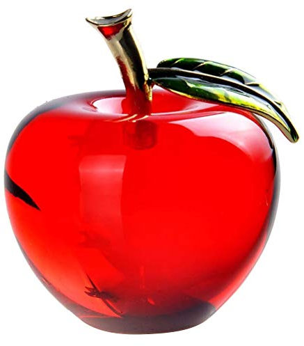 BSTCAR Kristall-Apfel mit Blatt 6cm Dekorative Kunst Apfel Sammelfiguren Glas Obst Briefbeschwerer Zuhause Hochzeit Dekoration (Rot)