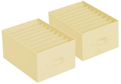 ManGotree Wardrobe Closet Organizers for Clothes,9 Compartment Foldable Drawers Organizers with Handles, Closet Clothes organizers for Pants, Jeans,T shirt,Sweater, 2Pack Beige