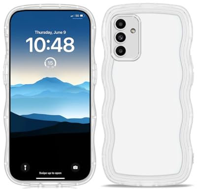 PanXCase Cover Trasparente per Samsung Galaxy A15 - Custodia Cute Wave Frame Leggero Slim Morbido Ragazze Donne Antiurto Antiscivolo Paraurti Case (Bianco)