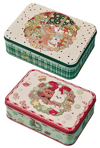 PLUSHCEWT 2 Stk. Weihnacht sdose Weihnachts plätzchenbehälter Vintage-Blechdose für Snacks Kekse Bonbons Weihnachtspartybedarf Rechteckige Eisenbox mit Deckeln