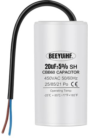 BEEYUIHF CBB60 20uf Condensateur de Démarrage 20µF Condensateur de Démarrage de Moteur 50/60Hz 450VAC Condensateur de Moteur avec fil pour Moteur électrique/Machine à Laver - 38 x 70 mm