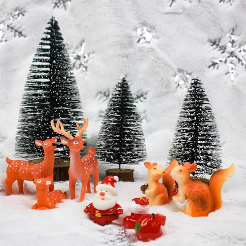 DHSUN Christmas Miniature Ornaments, 11 Pieces Mini Christmas Figures for Christmas Village Set Accessories, Mini Christmas Tree, Old Man, Elk, Socks, christmas cake decorations for DIY