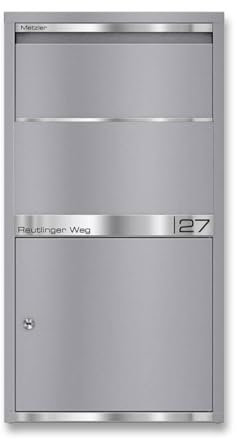 Metzler Briefkasten & Paketbox rostfrei & massiv, Paketbriefkasten XXL, Standbriefkasten modern, Paketkasten mit Zylinderschloss, Postbox in RAL 9007 Graualuminium mit Namensgravur, Modell Avalon 1