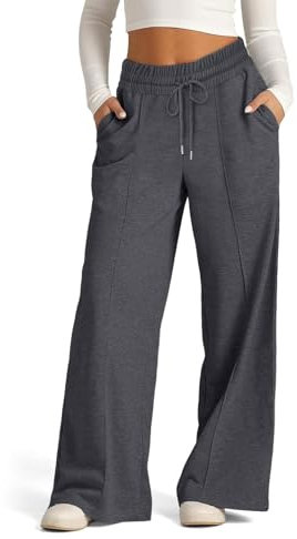 EIRUKON Pantaloni Tuta Donna Larghi Pantaloni Sportivi Donna Leggeri Dritti Joggers Vita Alta con Tasche e Coulisse per Jogging Fitness Sport,Grigio Scuro,S