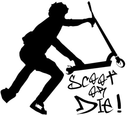 Wandaufkleber mit Stunt-Scooter-Trick, für Kinderzimmer, Cartoon „Scoote or Die“, inspirierendes Zitat, Spielzimmer, Jungenzimmer-XL-81x88cm-Black