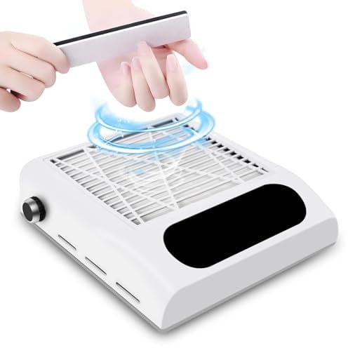 80W Nail Dust Collector, Electric Nail Dust Extractor Machine with Remove Filter Nail Salon Equipment Powerful Vacuuming, for Salon or Home Manicure white