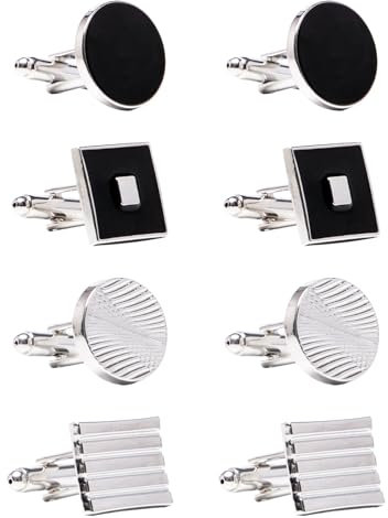 Keboyoe 4 Paar Manschettenknöpfes Herren Manschettenknöpfe Herren Personalisiert Manschettenknöpfe für Herrens Klassische Hochzeit Business Hemd Manschettenknöpfe Set für Anzug Hemd Hochzeit Business