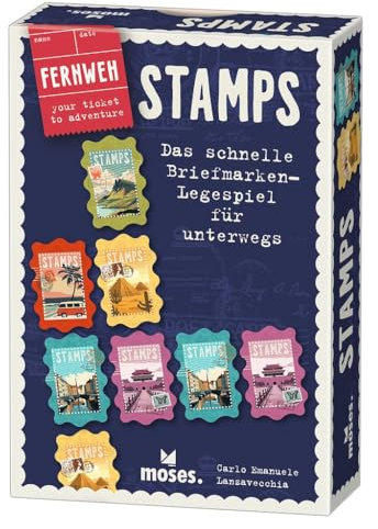 moses. Fernweh Stamps, taktisches Kartenspiel mit Urlaubsflair, kompaktes Reisespiel im Briefmarken-Design für unterwegs & den nächsten Urlaub, Legespiel für Erwachsene & Kinder ab 8 Jahren