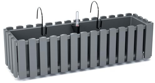 B2C Window Fence Hanging Flower Pot Planter 2 Sizes 4 Colours Rustic Slat Farm House Design UK Self Watering Kit (Grey, Large - 58cm)