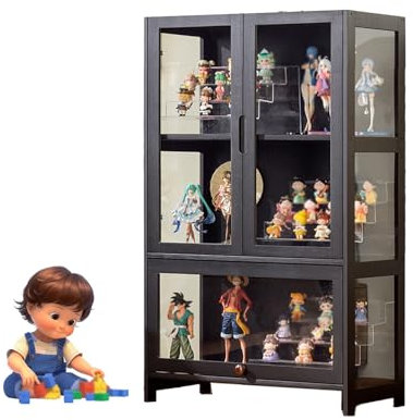 Pounjsd Curio-Schränke,Acryl-Sammlungsvitrine, Glas vitrine schwarz,Holzvitrine, sammlervitrine,Vitrine für Büros, Schlafzimmer, Wohnzimmer,Doppeltüren,Magnetische Flip-Tür, 3F-65 * 32 * 106CM