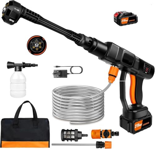 Cordless Floor Pressure Washer, 21V High Power Washer 45 Bar/652 PSI, Spraying Water Up to 270L/h, 6-in-1 Adjustable Nozzle, 3.0Ah Lithium Battery, 16.5ft/5m Hose, Portable Jet Wash Machine for Floor