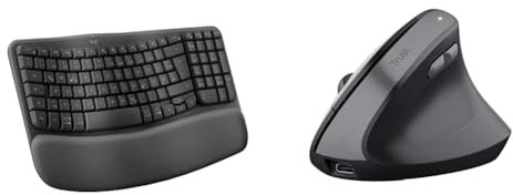 Logitech Wave Keys kabellose & Trust Yuno Wiederaufladbare Vertikale Maus, Kabellose