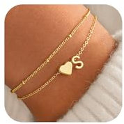TINGN Armband Damen Gold, Herz Armband mit Buchstaben S Armkette Namensarmband Gold Buchstaben Armbänder Damen Schmuck für Frauen Mädchen Jahrestag Geburtstag Geschenke für Frauen Freundin Muttertag