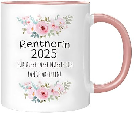 Regalo de jubilación para mujer, regalo de jubilación, taza con diseño de rosas, ideal como regalo de despedida, diámetro 8,2 cm, altura 9,5 cm, capacidad 300-400 ml