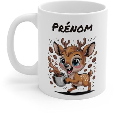 Teecustom Mug Hérisson Personnalisé – Tasse Café Mignonne et Énergique avec Prénom – Cadeau Original (Cerf)