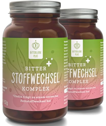 BitterLiebe® Bitter Stoffwechsel * Komplex - 90 hochdosierte Kapseln mit Cholin, Zink, Vitaminen & Bitterstoffen - Für einen normalen Fett- und Energiestoffwechsel * - Vegan & Made in Germany