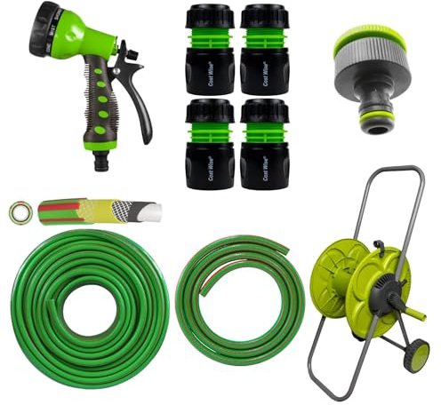 AP Supplies Garden Hose Reel Cart Set, 15m Hose, Spray Gun, Kit 16