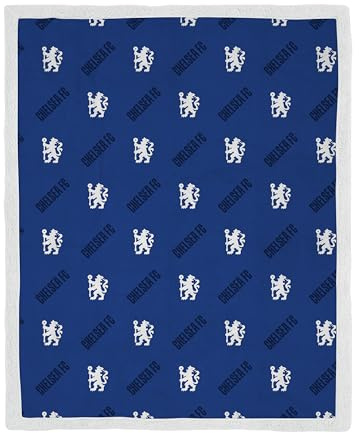 Chelsea FC Officially Licensed Fleece Sherpa Throw Blanket | Super Soft, Football Geometric Design | Warm Super Soft Feel Blue Throw | Perfect for Home, Bedroom, Sleepovers & Camping