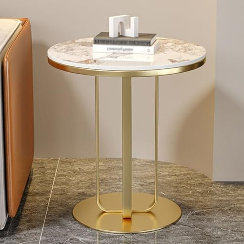 RYDZCLH Table D'appoint Moderne avec Base en Métal Robuste, Table Basse Ronde avec Plateau en Pierre, Table D'appoint pour Salon, Bureau, Chambre,Gold Foot Snow Mountain