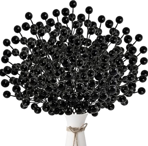 ZWLIYCHN Black Berries 40PCS, Artificial Halloween Christmas Berries 21cm,Halloween desktop decoration, Wreath, Handicrafts, Christmas Tree, Home, Gift Decoration