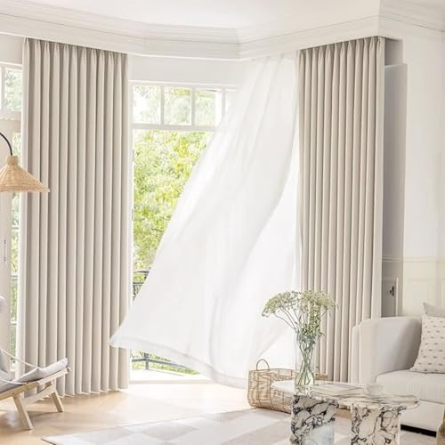 Wycian Rideau Cuisine Japonais Rideau Blanc Voilage 2 Panneaux Chenille Couleur Unie 132L x 274H Cm