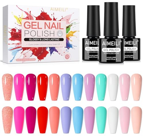 AIMEILI Summer Gel Nail Polish Set 12pcs, Cruelty Free, Vegan, Soak Off UV LED Gel Polish Nail Art Manicure Salon DIY for Women - Kit 33