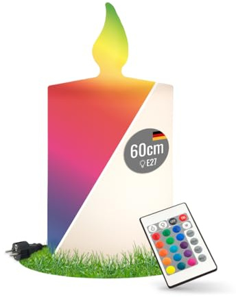 8 seasons design Dekoleuchte Kerze Shining Candle 60 cm (Weiß), E27-Fassung, RGB LED Farbwechsel, dimmbar, mit Fernbedienung - wetterfest – für außen & innen (Weihnachtsbeleuchtung, Dekolicht)