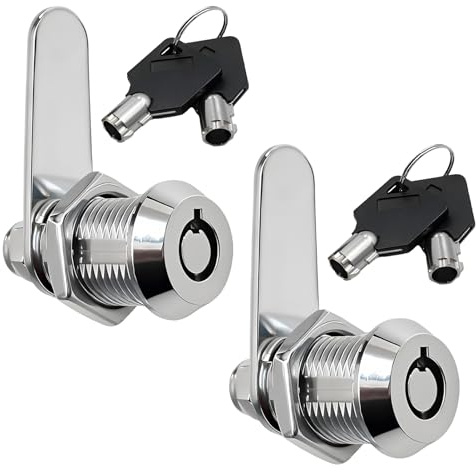 2Pcs 20mm Thread Tubular Cam Lock with Alike Round Key, Cylinder Barrel Security Locker Lock for 16mm Thickness Cabinet Mailbox Letterbox Toolbox Door Drawer Cupboard RV Storage Utility Infrastructure