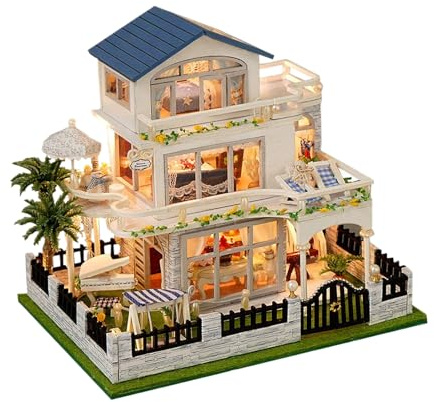 Villa Bauset zum Selbermachen – Kreatives handgefertigtes Modell, geschnittene Holzteile, warme Beleuchtung, einfach zu bauende Struktur | künstlerisches Handprojekt für Kinder