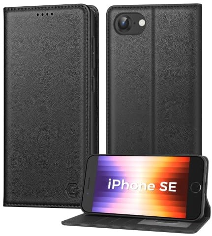 Kirnntca Handyhülle für iPhone SE 2022/2020 iPhone 8/7 Hülle, Kartenfach Premium PU Leder Klapphülle Schutzhülle, Standfunktion Tasche Flip Case für iPhone SE 2022/2020 iPhone 8/7 - Black