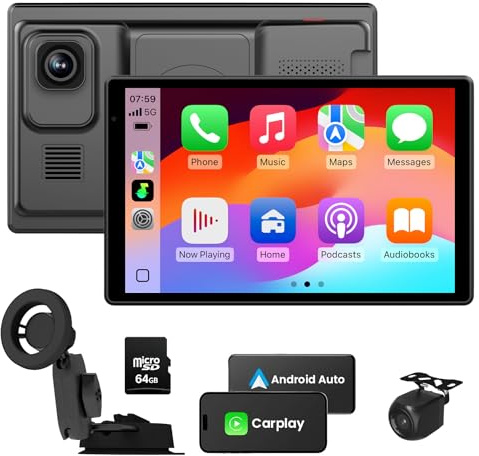 Ecoyoca 8 Wireless CarPlay Screen 4K Dual Dash Cam, Magnetic Mount 360 Rotation, Carplay & Android Auto Car Stereo with 64GB Card, Car Tablet with GPS Navigation/Voice Control/Mirror Link/FM/AUX