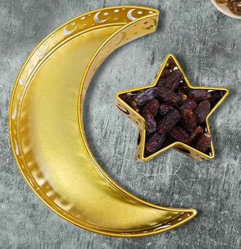 Tantanbear Ramadan Tablett, Eid Mubarak Tablett, Mond Stern Serviertablett, Ramadan Dekorationen Mond, Eisen Dessert Teller, Eid Mubarak Tischdekoration für Dessert Gebäck Deko Tray