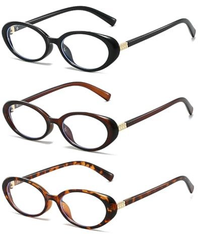 LJCZKA Ovale Blaulichtfilter Brille Damen Katzenauge Brille Damen Ohne Stärke Kleine Retro Brille 90er Jahre Anti-Müdigkeit für PC, TV und Handy