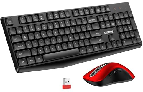 QWERTZ Kabelloses Tastatur Maus Set, Deutsch-Layout, Nummernblock – Schwarz | Ein USB-Empfänger für beide Geräte, im Batteriefach der Maus; 1400-DPI-Maus, 12 Multimediatasten; Batterien nicht enthalten