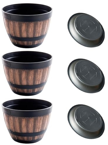 Masslla Blumentöpfe, Blumentöpfe in Whiskyfass-Form, Blumentöpfe Aus Kunststoff im Weinfass-Design, für Gartenpflanzen (3 Stück), 30 cm