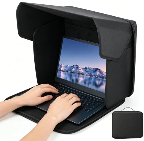 DASIAUTOEM Universal Laptop Sonnenschutz, Klappbare 2-in-1 Laptoptasche, Sonnenschutz Blendschutz UV-Schutz für Outdoor Arbeit mit Rutschfesten Clips Kompatibel mit für 12-16 Zoll Laptop (15-16in)