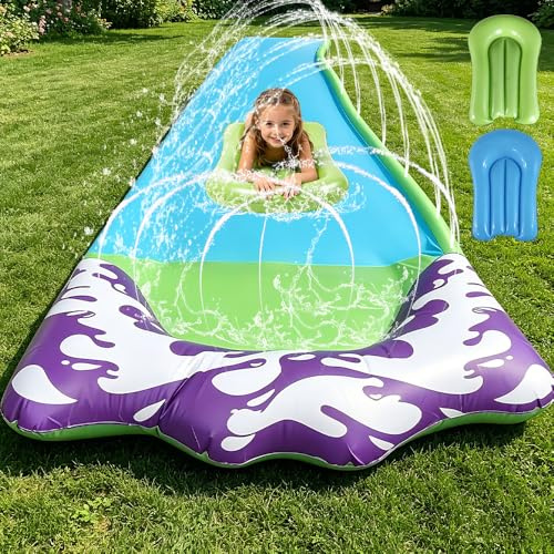 Foreverup Wasserrutsche Garten für Kinder, 480 * 70CM Single Wasserrutschmatte mit Bodyboards, Single Wasser Rutschbahn, Rasen-Wasserrutsche mit Sprinkler Wasserspielzeug, Blau