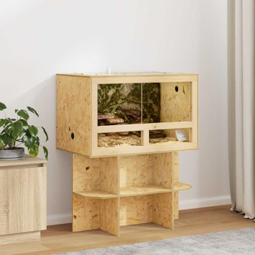 OSB Terrarium 80x50x100 cm Braun mit Schiebetüren und Thermometer für Reptilien und Nagetiere