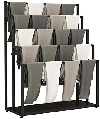 5-lagers halsdukshållare i metall med hjul, golvstående displaystativ för sidensjalar, filtar, bälten, slipsar och byxor - svart (150 x 40 x 150 cm)
