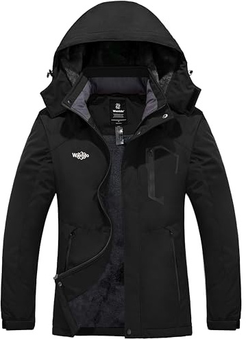 Wantdo Femme Veste de Ski Imperméable Voyage Coupe-Vent Manteau d'hiver Chaud avec Capuche Veste Randonnée Travail Veste de Snowboard Outdoor Noir S