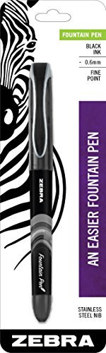 Zebra Pen Fountain Pen Set, Fine Point 0.6mm, Black Non-Toxic Ink, Stainless Steel Nib, Disposable, 1-Pack (48311)