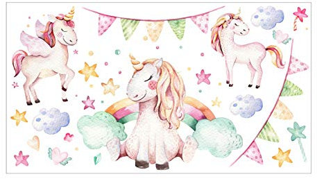nikima - 074 Wandtattoo Einhorn Pastell Regenbogen Kinderzimmer Baby Mädchen - in 6 Größen - niedliche Kinderzimmer Sticker und Aufkleber süße Wanddeko Wandbild Junge Mädchen Größe 1500 x 840 mm