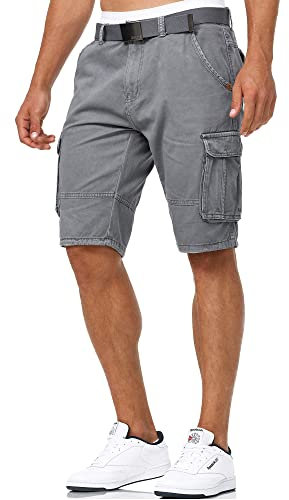 Indicode Herren Monroe Cargo Cargo-Shorts inkl. Gürtel | Bermuda Männer Sommerhose aus Baumwolle Iron, XL
